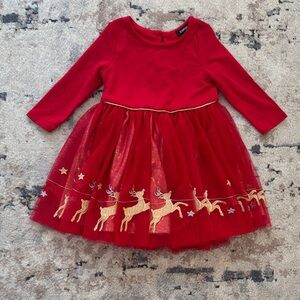 Red Holiday Dress with Gold Reindeer